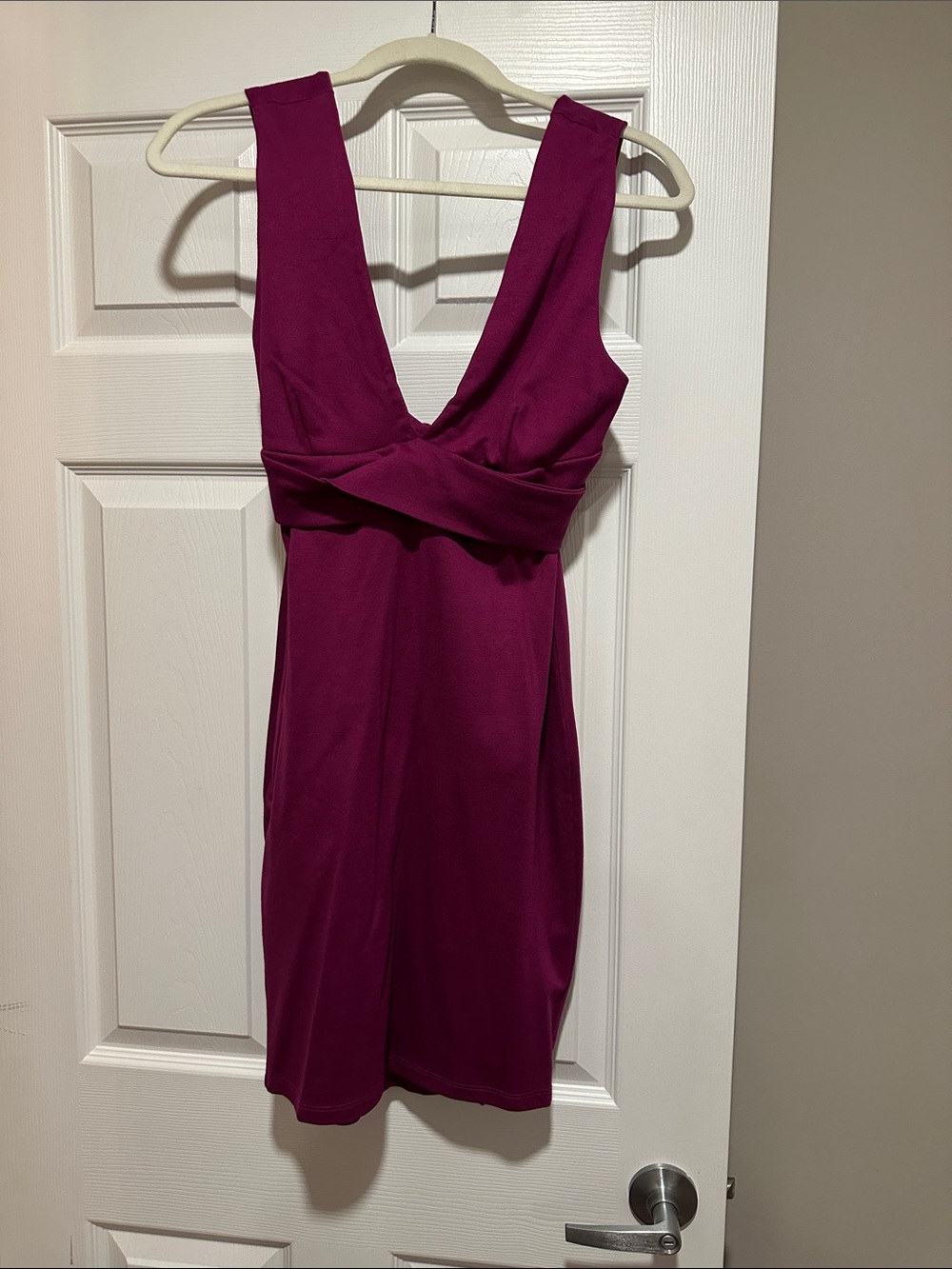 Lulu's Fuchsia Twist-Front Deep V Mini Dress